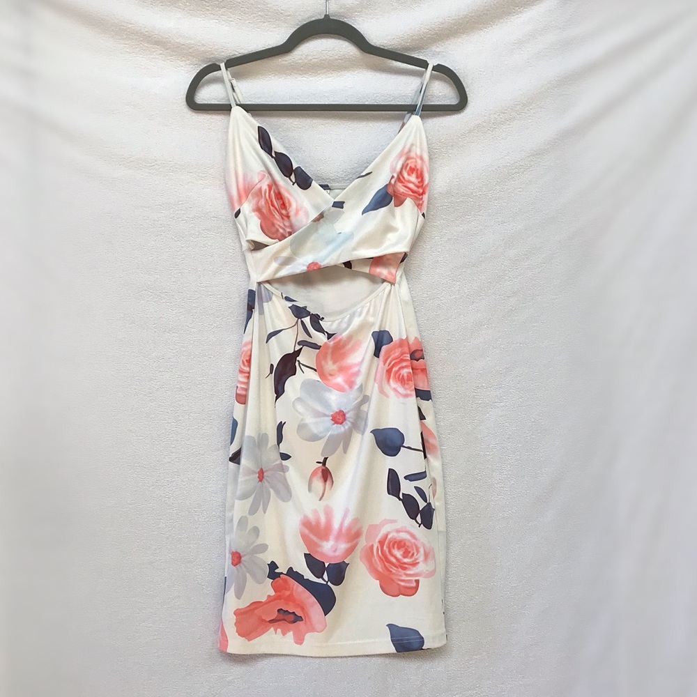 Women’s White Floral Spaghetti Strap Cut-out Dress